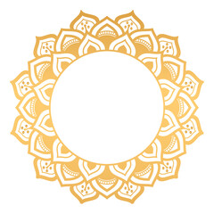 Indian flower mandala art with luxury golden circle frame transparent vintage gold circular pattern