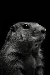 portrait studio photograph of marmot black and white