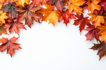 Autumn Maple Leaves Flat Lay White Background created with Generative AI