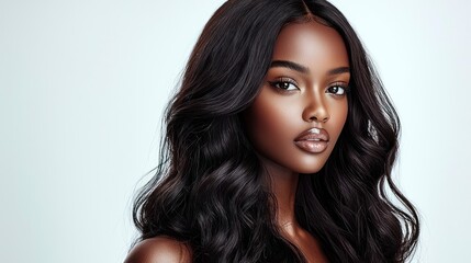 Naklejka premium Portrait of a beautiful woman with long wavy hair and flawless skin