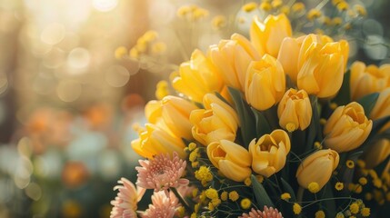 Yellow tulip bouquet in springtime