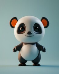 Fototapeta premium Adorable computer-generated cartoon panda character with big eyes and a friendly smile against a blue background