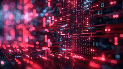 Server racks illuminated by red code