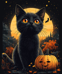 halloween cat with pumpkin