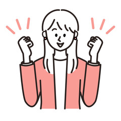 両手でガッツポーズをとるスーツを着ている笑顔の女性