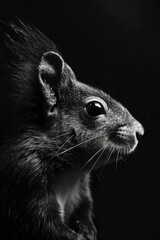 portrait studio photograph of squirrel black and white