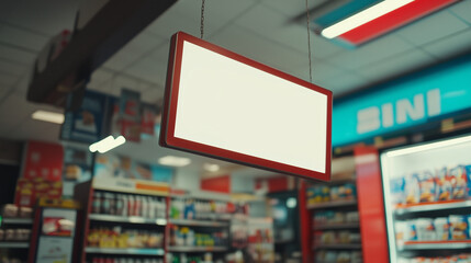 mockup blank placard sign above convenience store, Ai generated images