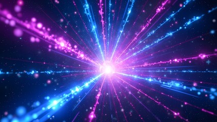 Naklejka premium Vortex of Swirling Blue Light Waves with Depth-Enhancing Particles in Dark