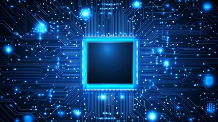 Obraz premium high-tech circuit board background, Abstract digital technology presentations, Electronic component, Digital infrastructure, Blue tech theme, Modern electronics evolution expansion.