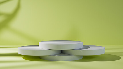 3D Empty Podium on Light Green Abstract Background with Leaf Shadows 