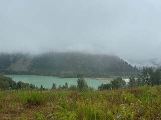 mountains, river, wood, trees, view, smoke