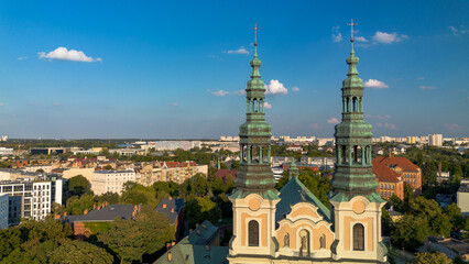 Church of St. Francis Seraphic in Poznań, aerial view, Poland