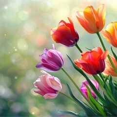 Fototapeta premium Colorful tulips against blue sky