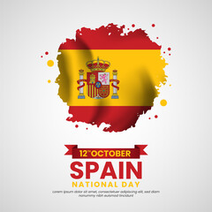 Obraz premium National Day of Spain, October 12 with brush grunge style background on white background