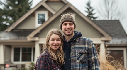 Obraz premium Smiling couple outside home