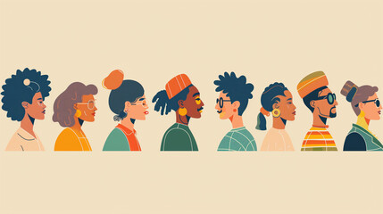 Stylized portrait of diverse individuals in a modern, vibrant illustration