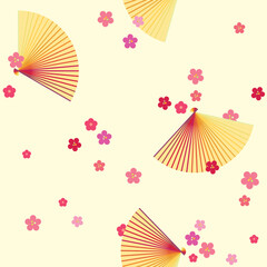 シームレスな和風の壁紙　花扇（淡黄）