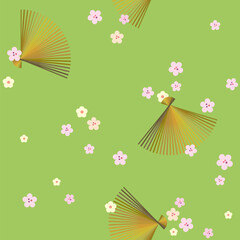 シームレスな和風の壁紙　花扇（抹茶）