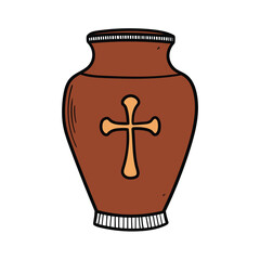 Hand drawn cartoon ashes urn on white background.