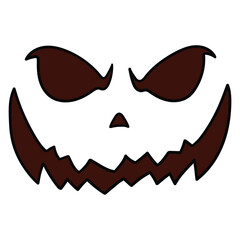 Hand drawn cartoon halloween pumpkin face on white background.