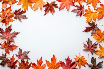 Autumn Maple Leaves Flat Lay White Background created with Generative AI