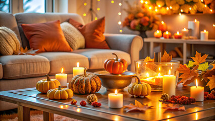 Fototapeta premium a living room scene with a coffee table 