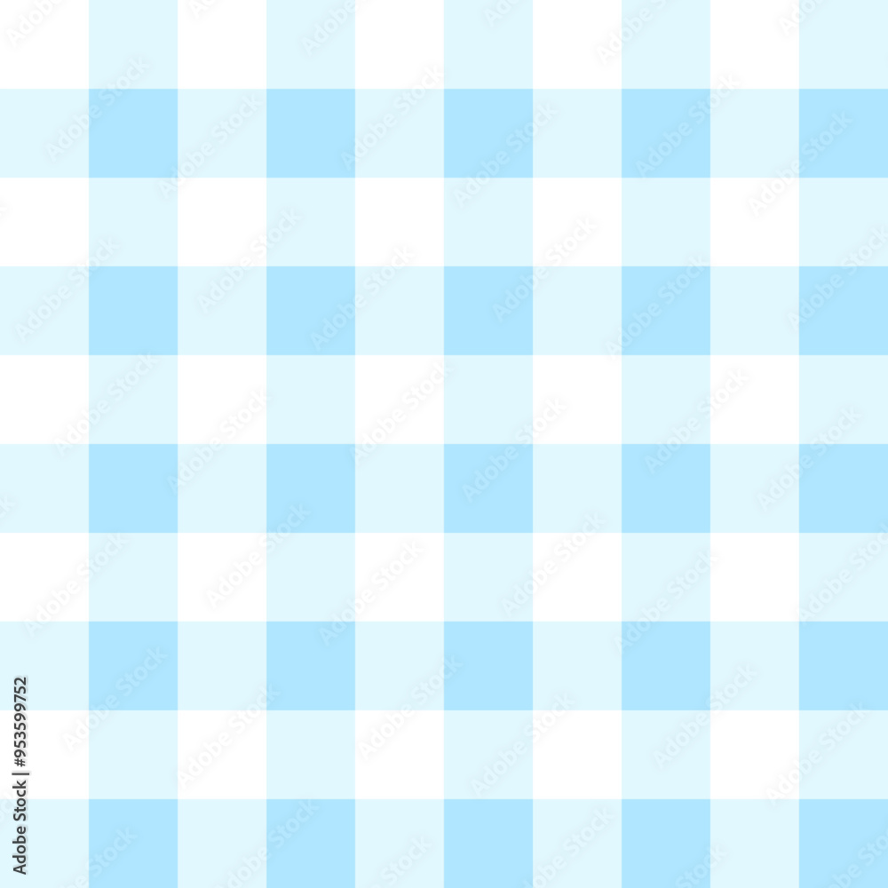 Poster Gingham fabric square checkered seamless pattern in pastel blue colors. Vector tartan texture for picnic table cloth, T-shirts, plaid, dress, textile, wrapping paper.