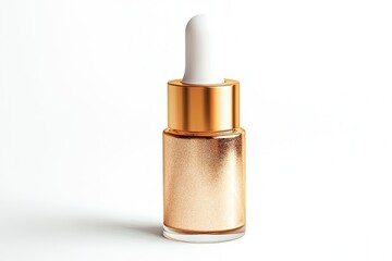 Gold Makeup Dropper Vial Isolated on White. Cosmetics Moisturizer with Pure Vitamin C Peptides Botanicals and Hyaluronic Acid. Container Liquid Emulsion Essence Serum Foundation. Generative Ai