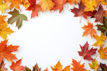 Autumn Maple Leaves Flat Lay White Background created with Generative AI