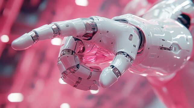 Robotic Hand in Futuristic Pink Environment Generative AI