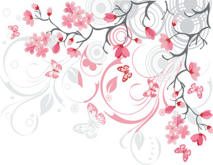 Naklejka premium illustration of Floral pattern design with pink flowers and leaves for decoration or Valentine's Day card