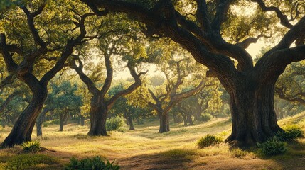 A beautiful fairytale enchanted forest with big trees and great vegetation 
