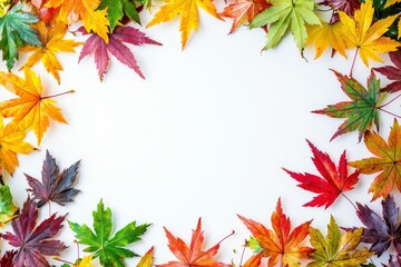 Autumn Maple Leaves Flat Lay White Background created with Generative AI