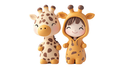 Obraz premium Giraffe Costume Couple Characters With Long Necks Isolated On Transparent Png Background, Ideal For Animal-Themed Designs And Costume Story Illustrations . Generative ai