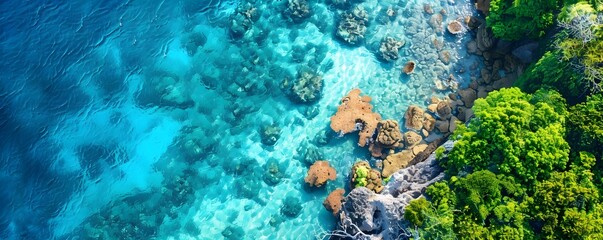 Stunning Aerial View of Lush Coral Atoll with Crystal Clear Turquoise Waters