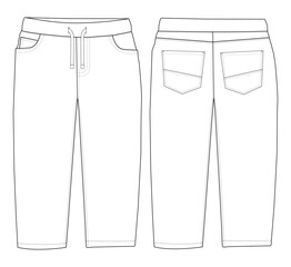 Baby Boys Woven Pant fashion flat sketch template Technical Fashion illustration vector with front and back view,
