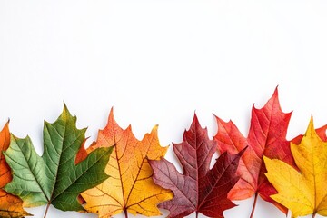 Fototapeta premium Autumn Maple Leaves Flat Lay White Background created with Generative AI