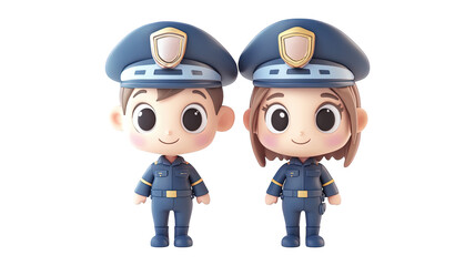 Fototapeta premium Police Officer Couple Characters Directing Traffic Isolated On Transparent Png Background, Ideal For Law Enforcement-Themed Designs And Children'S Educational Materials . Generative ai
