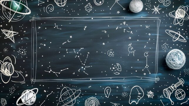 Chalkboard Style Frame with Hand Drawn Doodles and Borders for Educational or School Themes