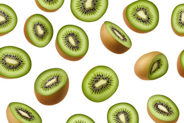 Fototapeta premium Pattern of slices of kiwi fruit against a transparent, isolated background