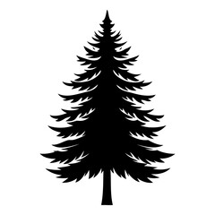 Obraz premium Single fir tree Black silhouette Vector illustration isolated on a white background