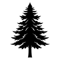 Obraz premium Single fir tree Black silhouette Vector illustration isolated on a white background
