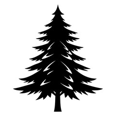 Obraz premium Single fir tree Black silhouette Vector illustration isolated on a white background
