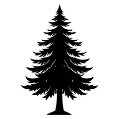 Obraz premium Single fir tree Black silhouette Vector illustration isolated on a white background