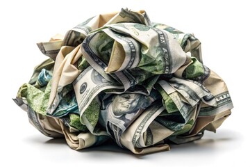 A crumpled up wad of cash is used to dab away a stream of tears, symbolizing the high emotional cost of financial struggles and sacrifice.