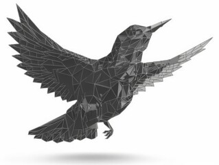 Fototapeta premium abstract bird made of paper logo, flat happy bird flying vector black and white 