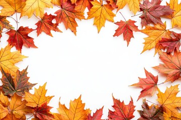Autumn Maple Leaves Flat Lay White Background created with Generative AI