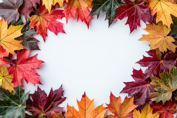 Autumn Maple Leaves Flat Lay White Background created with Generative AI