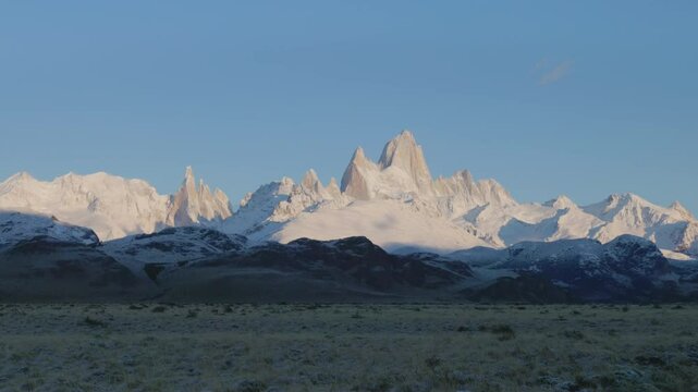 an early autumn morning zoom in clip of monte fitz roy from near el chalten in patagonian argentina