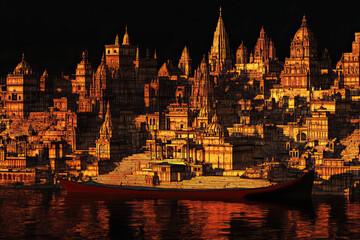 Fototapeta premium Technical aerial visual, 3D LiDAR GIS aerial map satellite scan model isolated, showing Varanasi, India. Elevation, topography, render